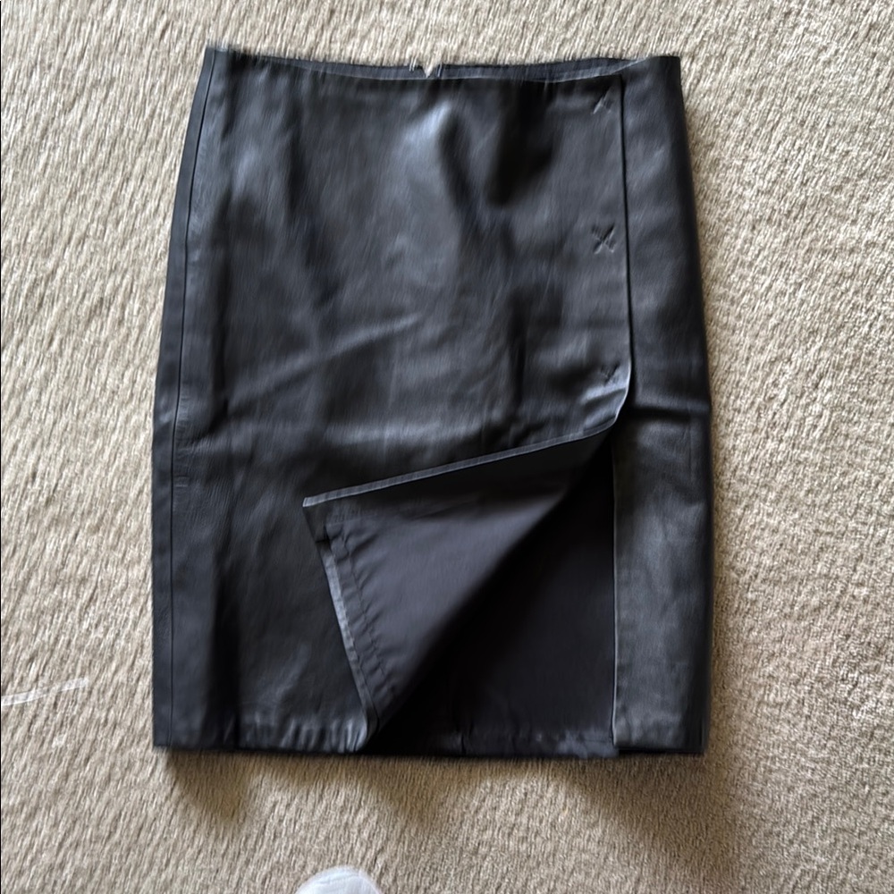 Laundry By Shelli Segal Black Leather Pencil Skirt Knee-Length with Side Slit